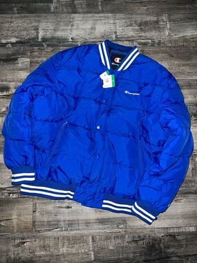 Champion Men’s Bright Royal Blue Bomber Jacket with Striped Trim